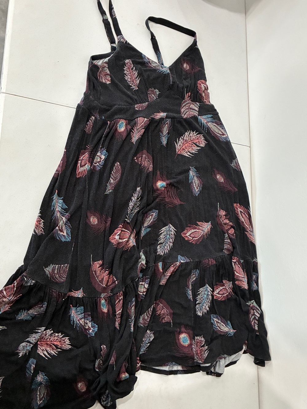 Torrid Super Soft Knits Black Feather Print Tiered Cami Dress Size 1